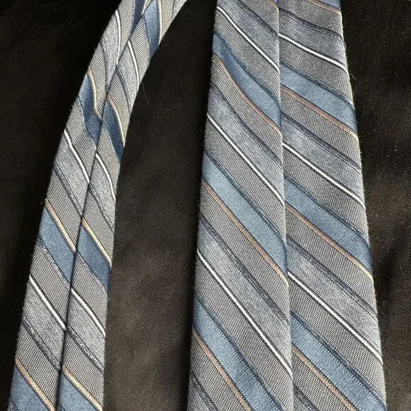 Vintage Van Gogh Blue Striped Necktie 80s 90s Pin Striped - Picture 4 of 16